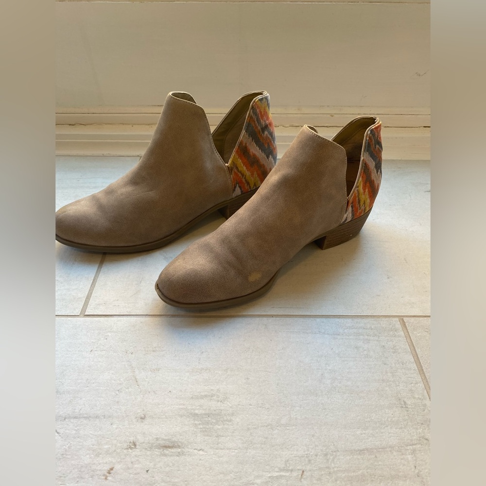 Suede and Embroidered Ankle Booties